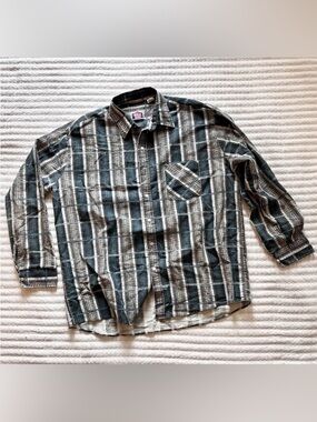 Vintage American Edition Casual Plaid Button Down Mens XL USA Made 100% Cotton